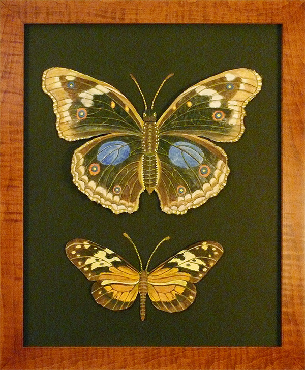 Large Black with Blue Spots with Small Gold and Brown Butterflies