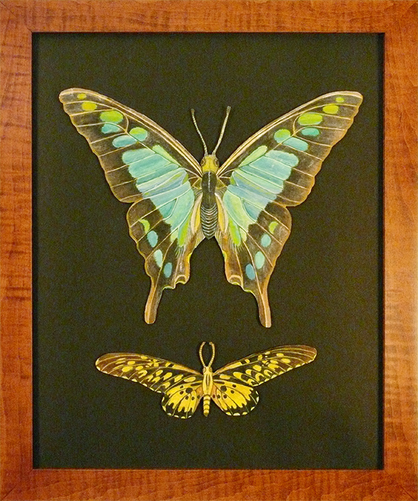 Large Turquoise with Small Yellow and Black Butterfliles